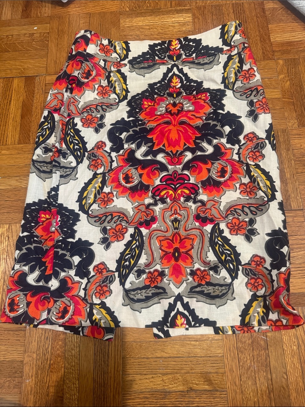 J. Crew Floral Damask Pencil Skirt in Cream, Red, Black